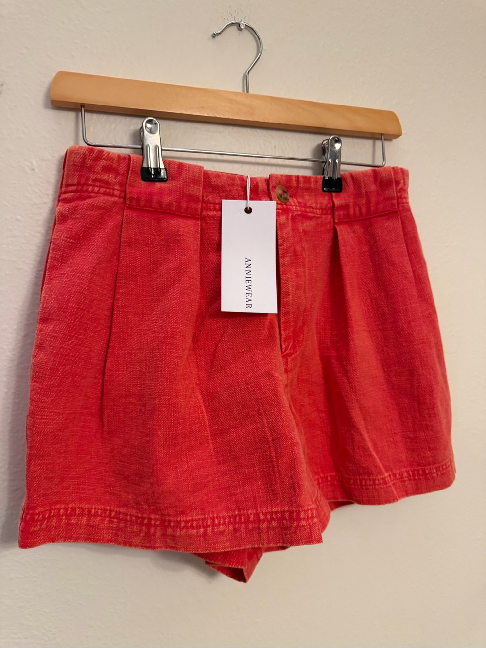 Annie Coral-Red High Waist Pleated Shorts - Picture 2 of 5